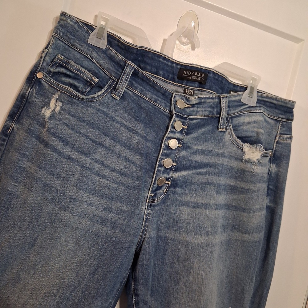 Judy Blue Boyfriend Jeans Womens 13/31 Blue Distressed Button Fly Denim Casual